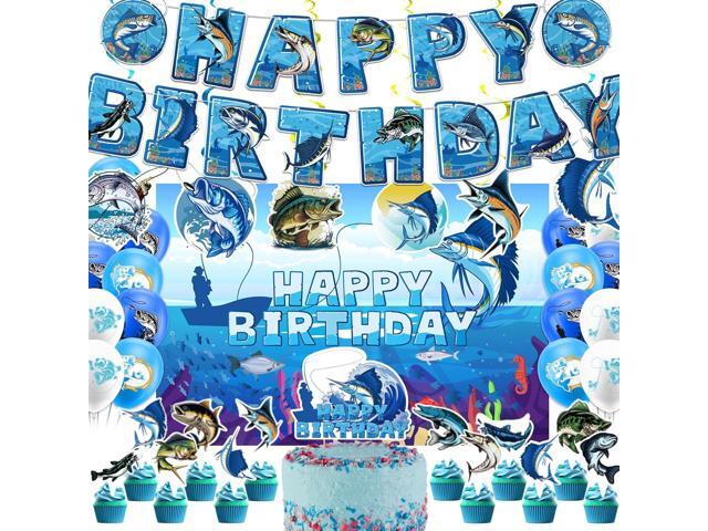 Gone Fishing Birthday Party Decorations Fishing Party Supplies Includes Gone Fishing Birthday Banner Hanging Swirls Background Cake Topper Cupcake...