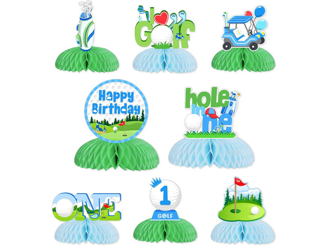 Fangleland 8 Pcs Golf Honeycomb Centerpieces, Hole in One Birthday Decorations Golf 1st Birthday Table Toppers, Sports Themed 1 Year Old Party...