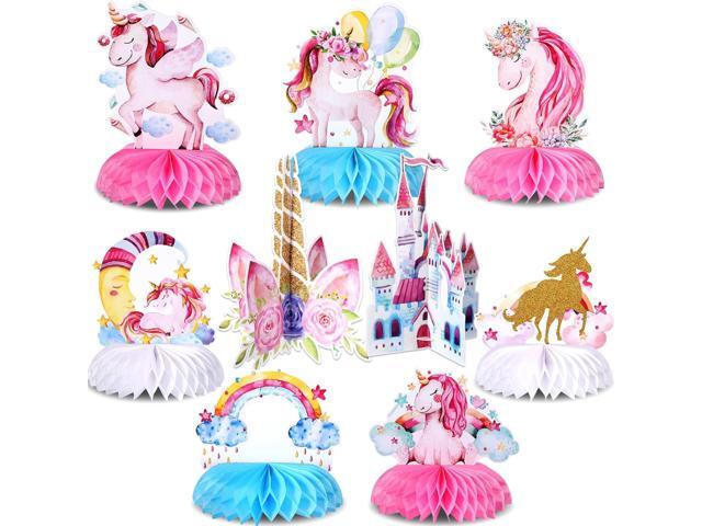 9 Pieces Unicorn Table Decorations Honeycomb Centerpiece Topper 3D Shiny Unicorn Rainbow Theme Center Party Favor Decoration for Girls Magical...