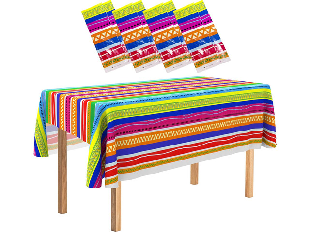 4E's Novelty Fiesta Plastic Tablecloth 4 Pack 54x108 Disposable Table Cover for Cinco De Mayo Party Supplies, Mexican Theme Kids Birthday, Taco...