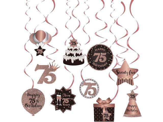 Happy 75th Birthday Hanging Swirls Streams Ceiling Decorations, Celebration 75 Foil Hanging Swirls with Cutouts for 75 Years Old Rose Gold Birthday...