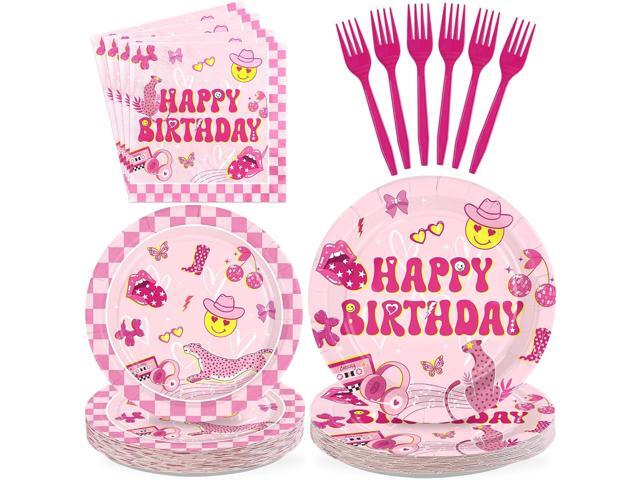 96Pcs Pink Checkered Preppy Graduation Decoration Pink Smiley Face Preppy Plates and Napkins Smile Face Y2k Tableware Set for Girls Graduation...