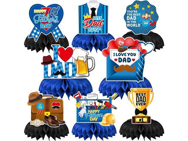 JULMELON 8PCS Fathers Day Party Decorations Honeycomb Centerpiece, 3D Double Side Happy Father's Day Centerpieces Table Decor for Party Dad...
