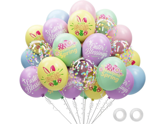 68 Pack Pastel Easter Balloons Easter Party Decorations - 12 Inch Rainbow Spring Balloons with Ribbons - Easter Party Supplies Indoor Outdoor for...