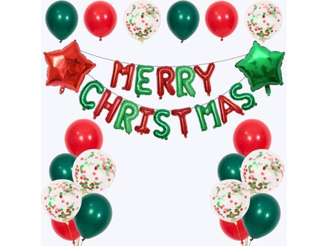 Merry Christmas Balloons Banner 13pcs Aluminum Foil 16 Inch Letters with 2pcs 18 Inch Star Balloons 30pcs Red Green Confetti Balloon for Christmas...