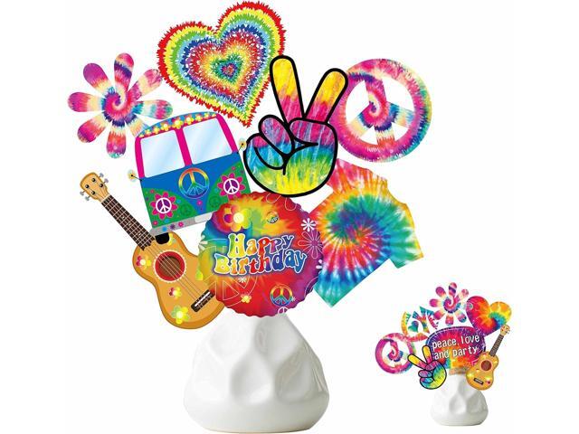 26pcs Tie Dye Party Centerpieces Sticks Tie Dye Table Toppers Decorations for Retro Hippie Theme Birthday Party Baby Shower Supplies