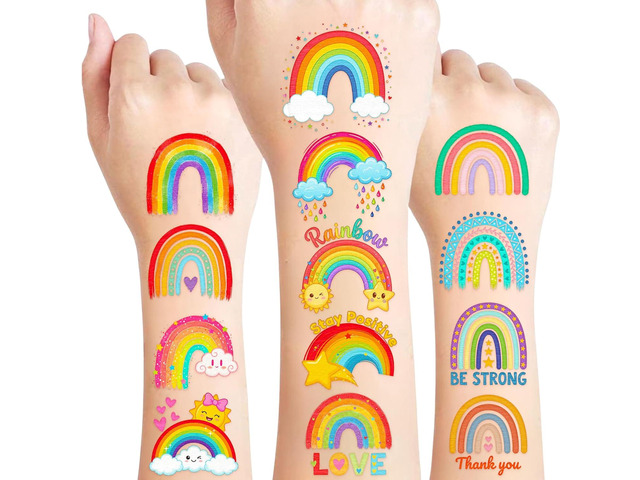 96Pcs Rainbow Temporary Tattoos Stickers - Colorful Rainbow Birthday Decorations Party Favors Décor Accessories Supplies Gift Idea For Kids Boy...