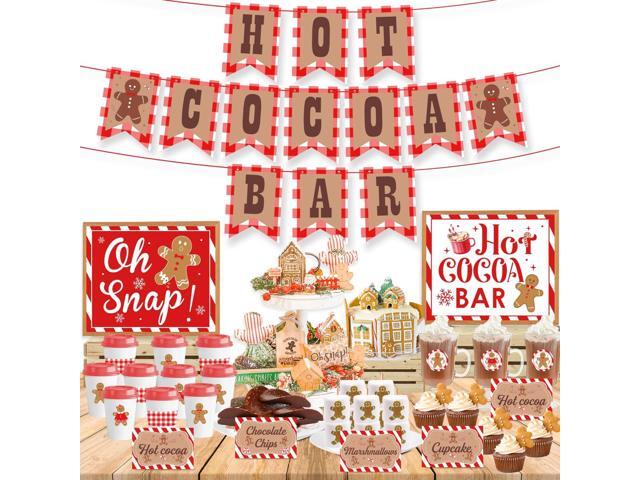 Hot Cocoa Bar Decoration Kit, Gingerbread Man Theme Hot Cocoa Bar Banner Christmas Hot Chocolate Bar Supplies Sign Toppings Labels Cup Stickers for...