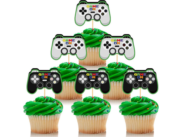 Video Game Controllers Cupcake Toppers 48 Pcs Gaming Themed and Food Decorations for Kids Gamepad Birthday Party Supplies Favors