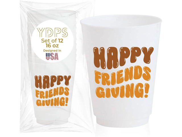 Friendsgiving Cups - Set of 12 Funny Thanksgiving Cups 16oz Each - Happy Friendsgiving Decorations, Friends giving Party Ideas and Supplies,...