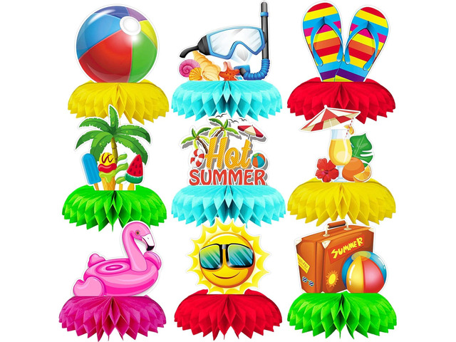 Summer Honeycomb Centerpieces, Summer Themed Party Table Decorations, Beach Honeycomb Centerpiece for Pool Table Decorations, 9 Pcs