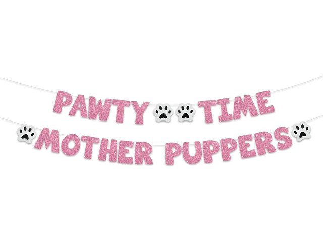 BEISHIDA Glitter Pink Pawty Time Mother Puppers Banner - NO DIY - The Pet Birthday Banner - Puppy Birthday DecorationsCute Cat/Dog Bday Party...