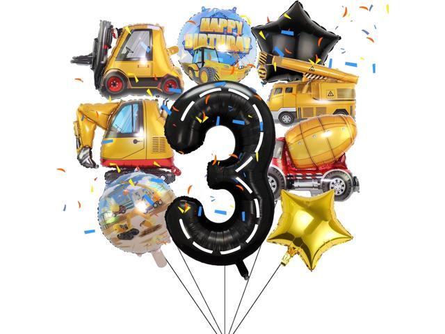 Construction Birthday Party Decorations - 9pcs Number Foil Balloon for 3rd Birthday Trucks Theme Party Supplies