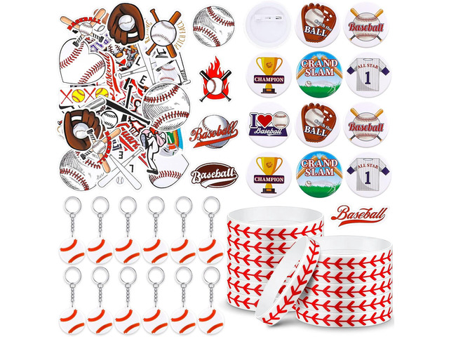 Tondiamo 86 Pcs Baseball Team Gifts Baseball Party Favors Supplies with 12 Silicone Bracelets, 12 Key Chains, 12 Pin Badges, 50 Waterproof Stickers...