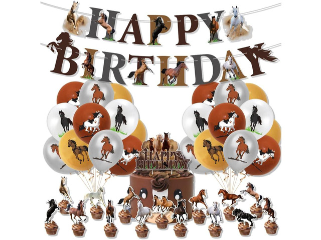 Horse Party Decoration for Girls Boys, Riding Horse Birthday Party Supplies - Horse Happy Birthday Banner, Balloons, Cake Cupcake Toppers for Kid...