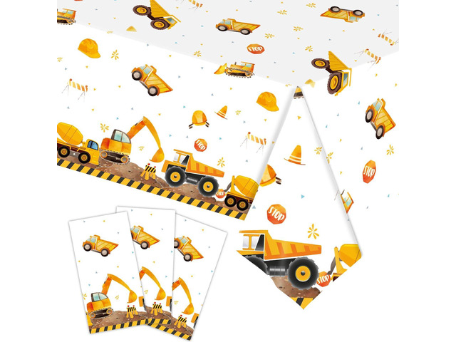 T-Antrix 3 Pack Truck Birthday Party Tablecloth 54X108 Inch Disposable Plastic Waterproof Table Cover for Boys Kids Construction Themed Birthday...
