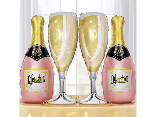 Champagne Bottle Glass Balloons 4pcs, Large Champagne Wine Foil Mylar Balloons for Women Girls Birthday Bachelorette Bridal Shower Wedding...