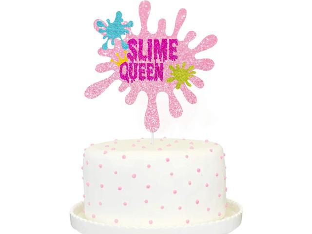 Slime Queen Cake Topper Pink Glitter Happy Birthday Colorful Slime Shape Art Theme Party Decor Picks for Birthday Party Decorations Supplies