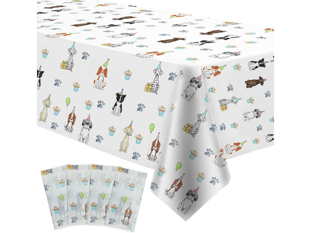 Xigejob Puppy Dog Birthday Party Tablecloth Supplies - Disposable Dog Theme Table Cover Decorations, Puppy Theme Birthday Baby Shower Table Cloth...