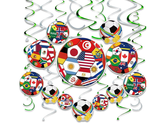 AhfuLife 24pcs Soccer Hanging Swirls for Party Decorations 2026, 12Pcs Soccer Flag Hanging Swirls and 12pcs Hanging Swirls for World Cup Home Party...