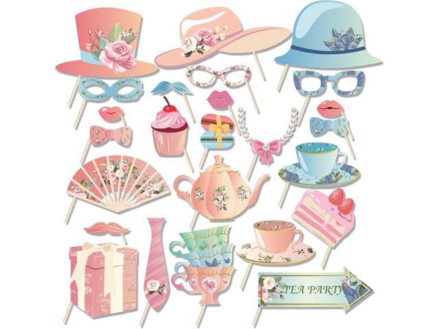 25Pcs Tea Party Photo Booth Props Kit DIY Teacup,Teapot Theme Selfie Props Garden Decorations Tea Party Decor for Girl Women Birthday Home Decor