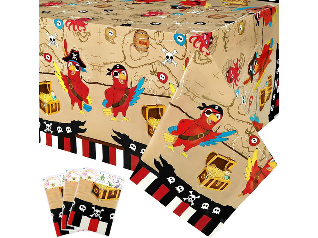 WERNNSAI Pirate Party Tablecloth - 3 Pack 54'' x 108''Pirate Party Decorations Island Treasure Map Tablecover Nautical Adventure Theme Decorations...