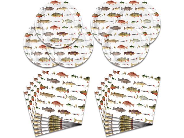 40Pcs Fishing Happy Birthday Party Decorations Dessert Plates and Napkins Supplies Gone Fishing Themed Party Tableware Set Decorations for Kids...