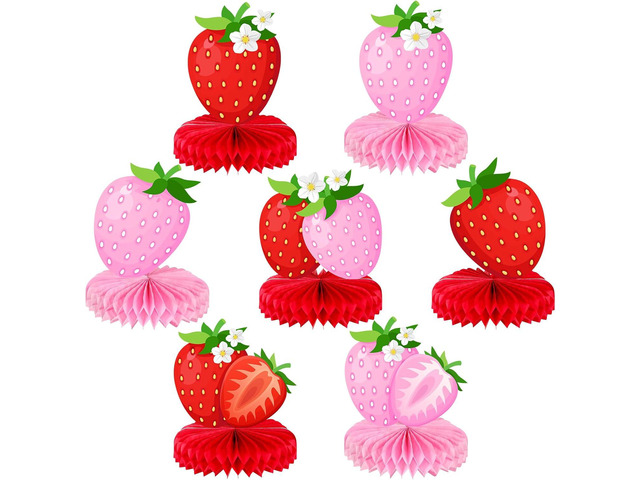 Faccito 7 Pcs Strawberry Honeycomb Centerpieces Berry First Birthday Decorations Strawberry Table Centerpieces for Sweet Berry One Birthday Table...