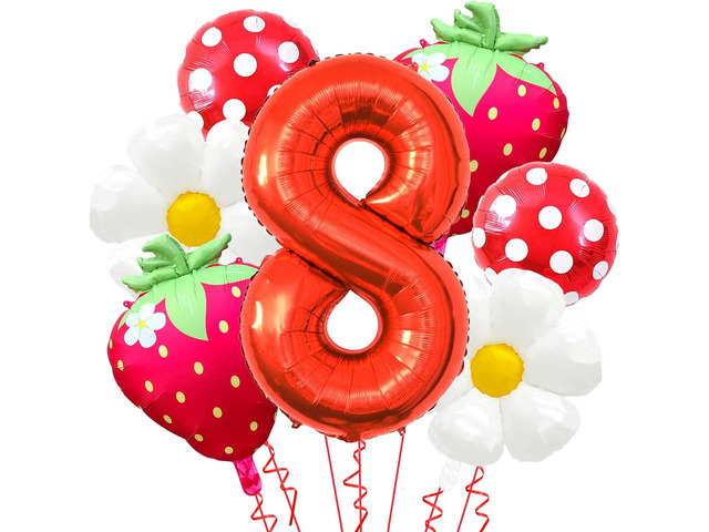 Strawberry Balloons Berry Eighth Birthday Decor, 40 Inch Mylar Red Number 8 Balloons - Strawberry Balloon for Strawberry 8st Birthday Decorations -...
