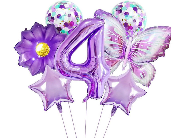 Purple 4th Birthday Decorations for GirlsButterfly Number 4 Balloons Set, Butterfly Party Decoration Supplies. (Purple 4)