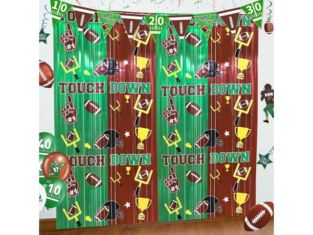 Football Party Decorations Foil Fringe Curtains, 2 Pack 3.3x6.6ft Green Brown Tinsel Backdrop for Sunday Night Football Game Day Photo Booth...