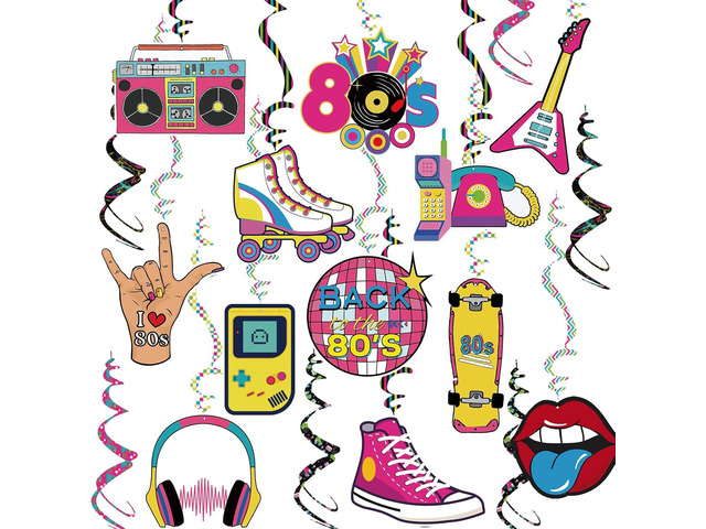 80s Party Birthday Decorations Back to The 80 Hanging Swirls Ceiling Streamers Throwback Retro 80's Theme 1980s Backdrop Party Decor Supplies 30 Pcs