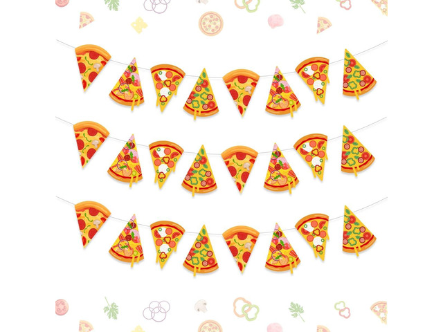 3 Pcs Pizza Banner, Pizza Theme Pennant Bunting Garland for Baby Shower Birthday Bachelorette Party Supplies, Fast Food Theme Decorations for Pizza...