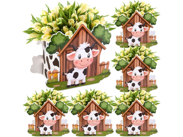 Cow Party Centerpices 6pcs Cow Farm Animal Party Favor Cows Flower Centerpiece Boxes Supply Farm Cattle Birthday Table Box Centerpiece Decor...