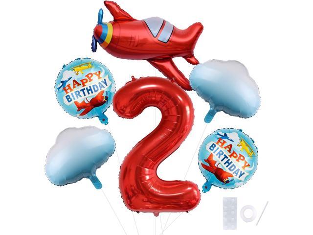 HXOUSE 6Pcs Extra Large Airplane Balloon Set for 2rd Birthday Decorations - Flying Themed Party Supplies with Blue Sky, White Cloud & 40' Red...