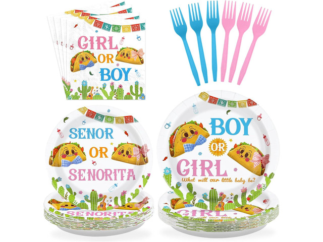 96Pcs Mexican Gender Reveal Decorations Senor or Senorita Plates and Napkins Taco Baby Shower Decoration Favors for Mexican Fiesta Gender Reveal...