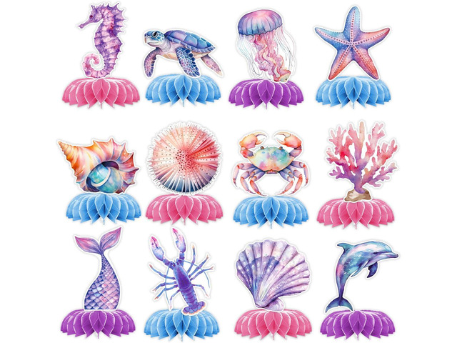 Mermaid Party Decorations, TONGQI 12 Pcs Ocean Theme Table Decoration Set with Under The Sea Honeycomb Centerpieces for Girl or Boy Party Decor,...