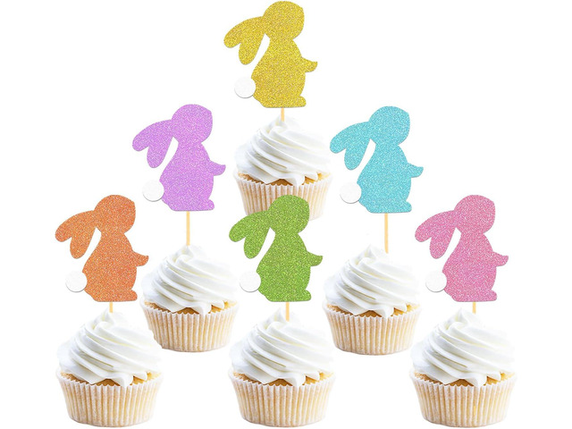 24Pcs Bunny Cupcake Toppers, Rabbit Cake Topper for Easter Theme Birthday Baby Shower Party Supplies