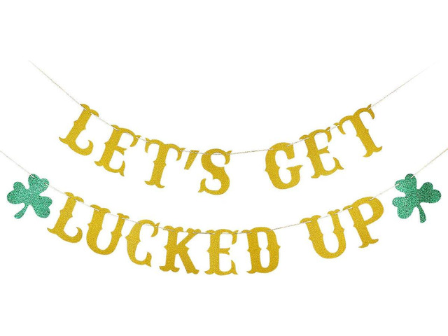 Gold Glitter Lets Get Lucked Up Banner, Lets Get Lucked Up Decorations Happy St Patricks Day Lucky Banner for Irish Day Lucky Themed Party Decor