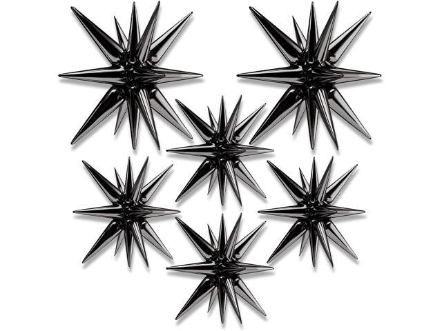 6Pack 14 Spike Explosion Star Balloons, Black Large Mylar Foil Cone Starburst for Gothic Birthday Halloween New Year Wedding Graduation Party...