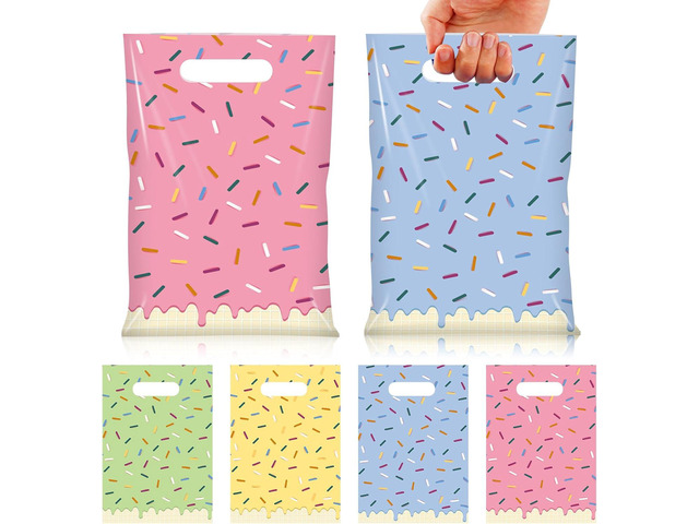 Hallswl 50pcs Ice Cream Party Favor Plastic Treat Bags,Ice Cream Candy Bag,4 Color Sprinkles Goodie Bag for Icecream Theme party decorations and...