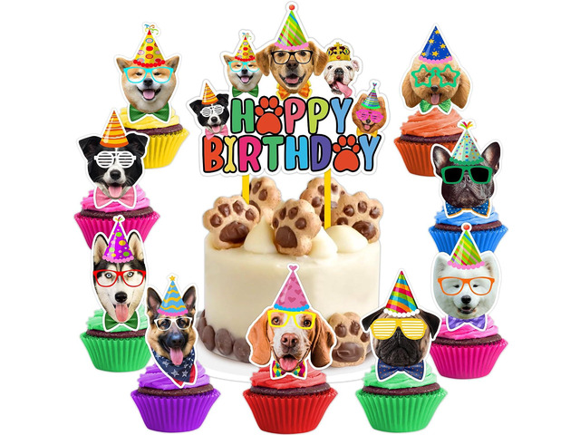 25 PCS Dog Birthday Cake Toppers - Cute Dog Paw Bone Cupcake Decorations for Boys, Girls, Kids Baby Shower & Party Supplies Favors