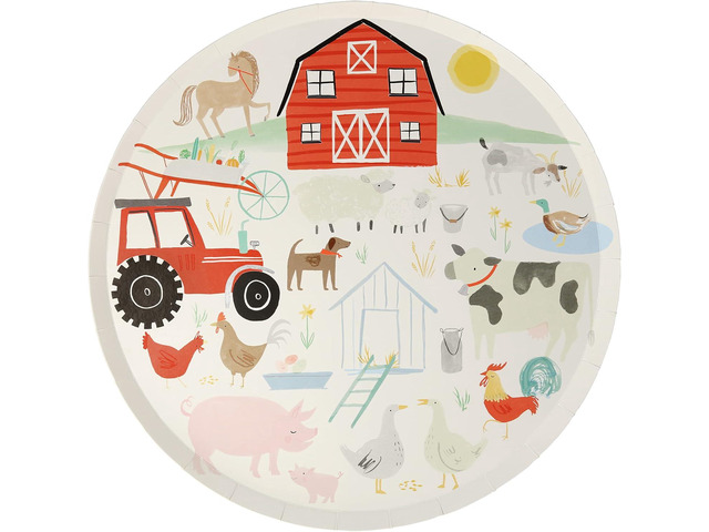 Meri Meri On The Farm Party Plates, Pack of 8 Disposable Paper Plates with Cute, Illustrative Details Great for Farm Themed Party Decorations,...