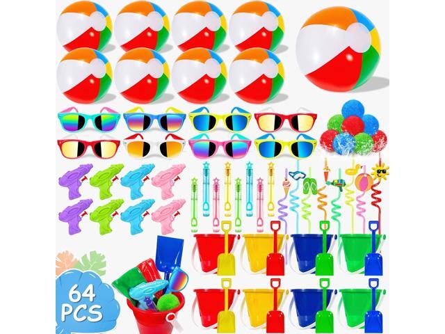 LINAYE Beach & Pool Party Favors - Kids' Summer Toys Bulk Including Beach Balls, Sand Buckets, Sunglasses, Drinking Straws, Bubble Wands Beach &...