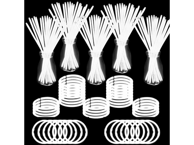 500 PCS White Glow Stick Bracelets Necklaces 8' Glowsticks with Connectors Bulk Glow in The Dark Party Supplies Light Up Neon Party Favor for...