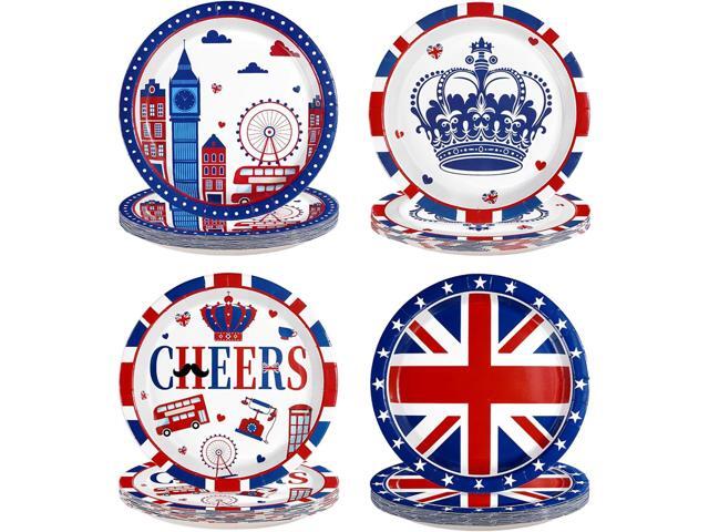 60 Pcs British Party Decorations Union Jack Paper Plates - 9' Heavy Duty Britain UK Flag Paper Plates Disposable London Tableware for Union Jack.