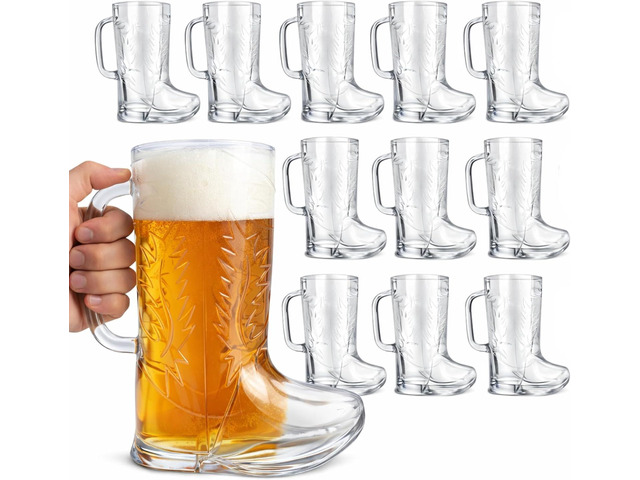 4E's Novelty Cowboy Boot Mug Cups 12 Pack - 17 oz Reusable Hard Plastic, BPA Free Cowgirl Drink Mugs for Western Birthday Party Supplies Table...