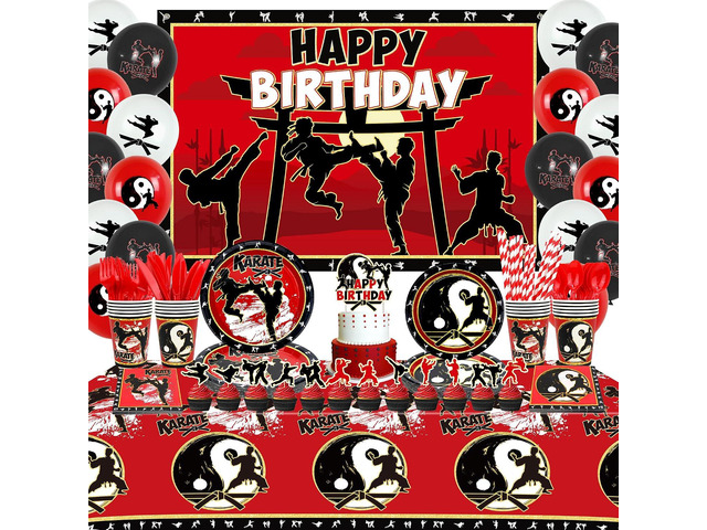 Karate Birthday Party Decorations - Karate Party Supplies Includes Backdrop, Plates, Cups, Napkins, Cake Toppers, Balloons, Tablecloths for Karate...