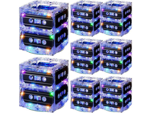 Relaxweex 8 Sets 80s 90s Glowing Novelty Cassette Tape Bucket Centerpiece 80s Party Supplies 90s Theme Birthday Party Supplies Light Cassette Tape...