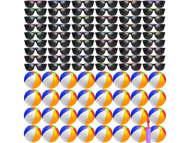 Oleitodh 48/72/96 PCS Sunglasses Beach Balls Party Favors 12' Inflatable Pool Beach Balls Bulk for Kids Adults Rainbow Pool Balls Park Backyard...